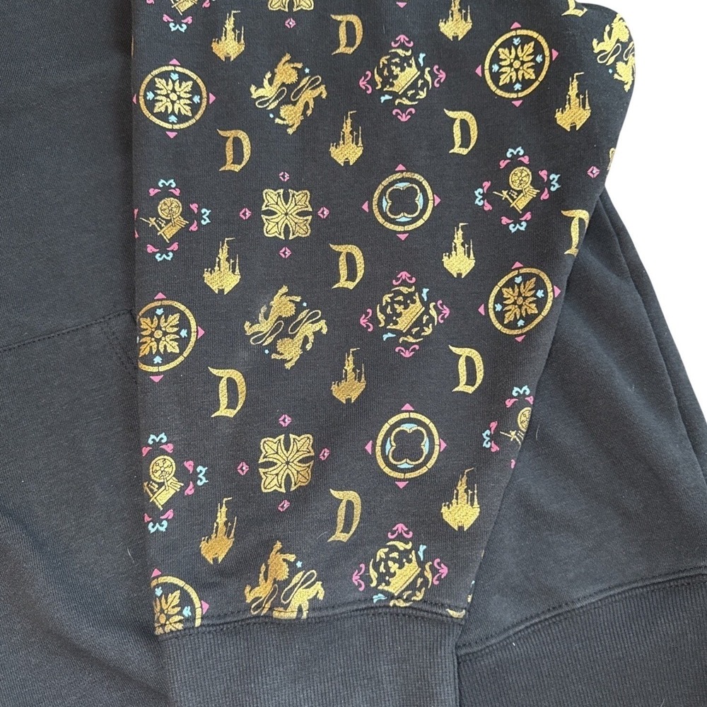 Disney Parks Disneyland Zip Hoodie 2XL Black Gold Foil Castle Vacation Cozy - Picture 8 of 16